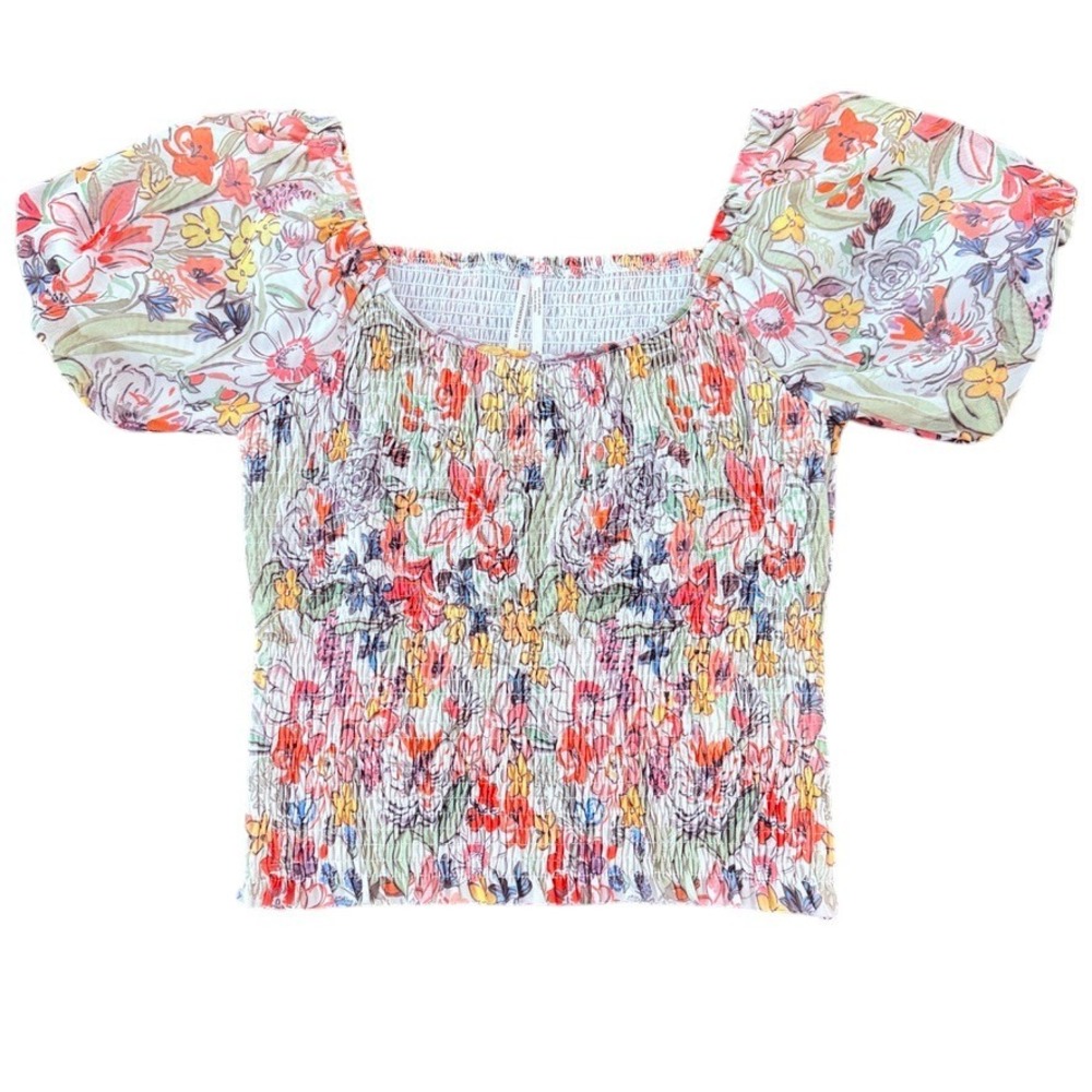 Anthropologie Aurelia Floral Smocked Puff Sleeve Top Size M Boho Cottagecore